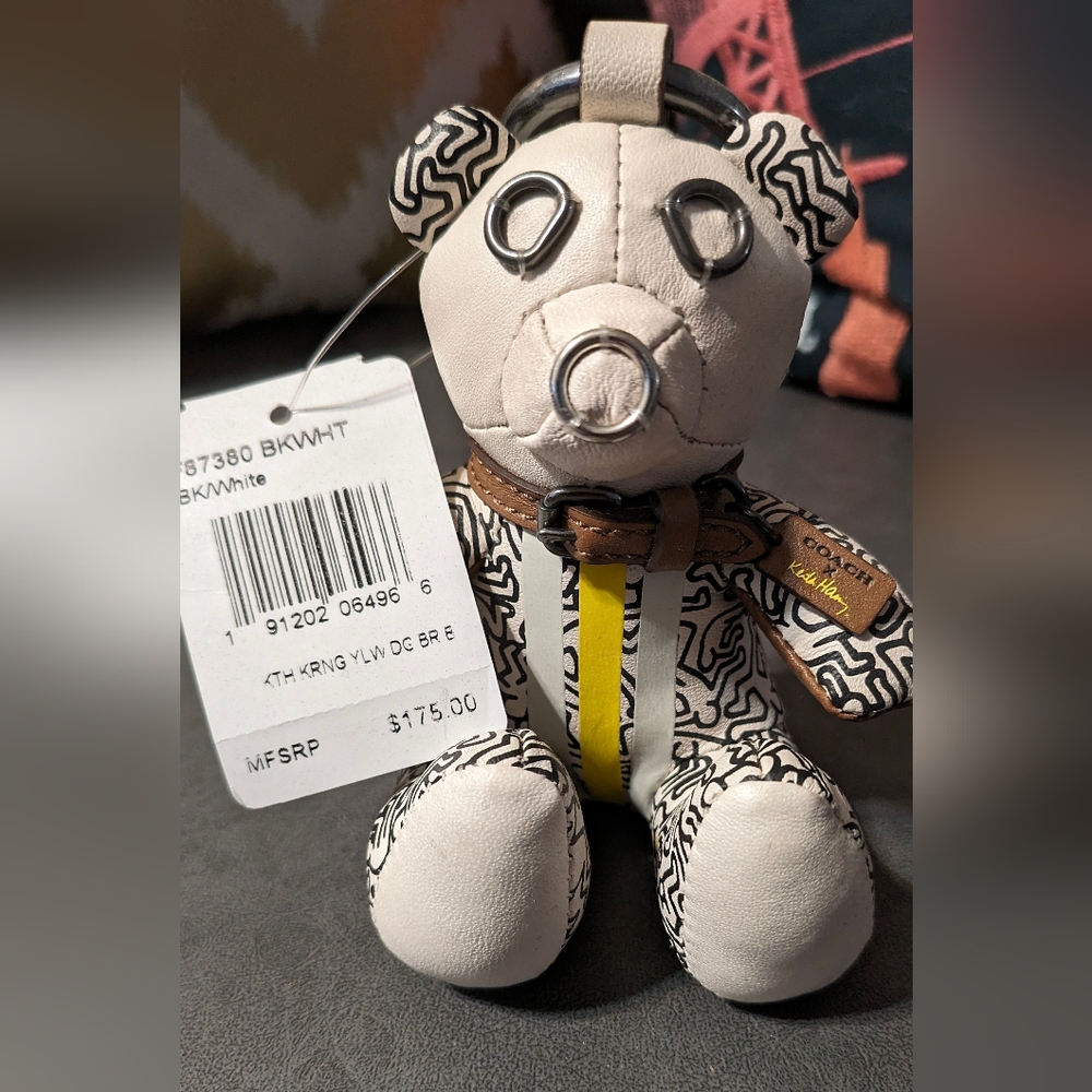 Coach Teddy bear leather charm keychain